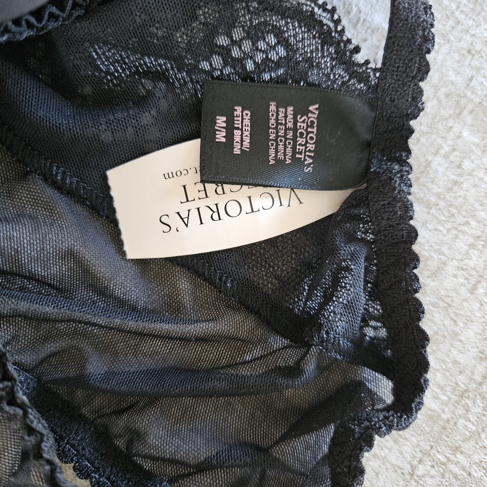 NWT VICTORIA’S SECRET bow lace cute Black Mesh Cheeky sexy vintage Panties - Picture 7 of 7